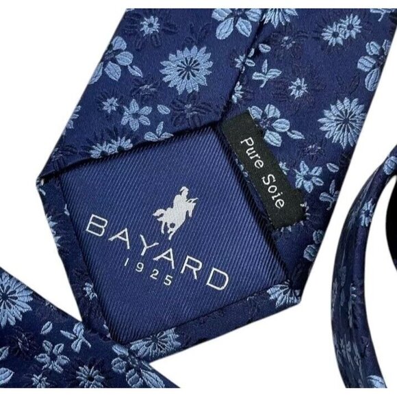 BAYARD 1925 Men's 100% Silk Necktie LUXURY Tie Blue Floral W:3.5" EUC - Picture 2 of 5
